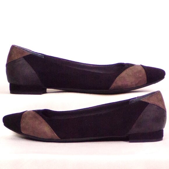RIALTO size 7.5M AUTUMN black/gray/taupe faux-suede ballet flats fabric uppers - Picture 1 of 16
